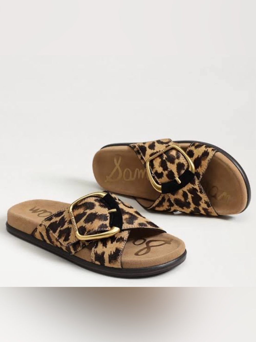 Sam Edelman Darla Buckle Slide
Sandal Cyprus Tan Leopard Brahma Hair Sz 7.5 new